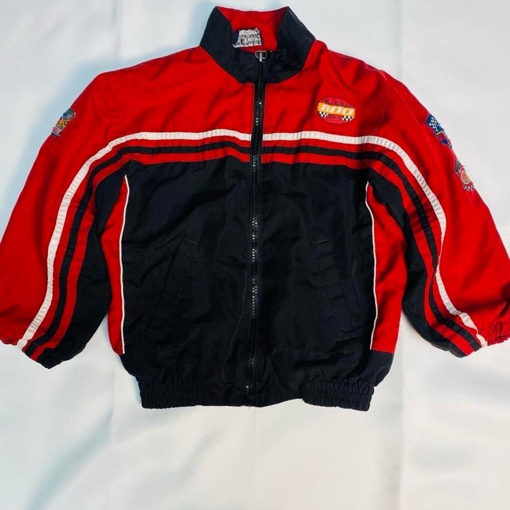 Kids Headquarters red and black windbreaker jacket with white stripes